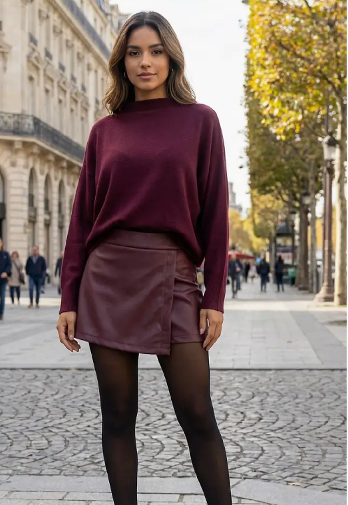 Elegant stickad tröja i bordeaux