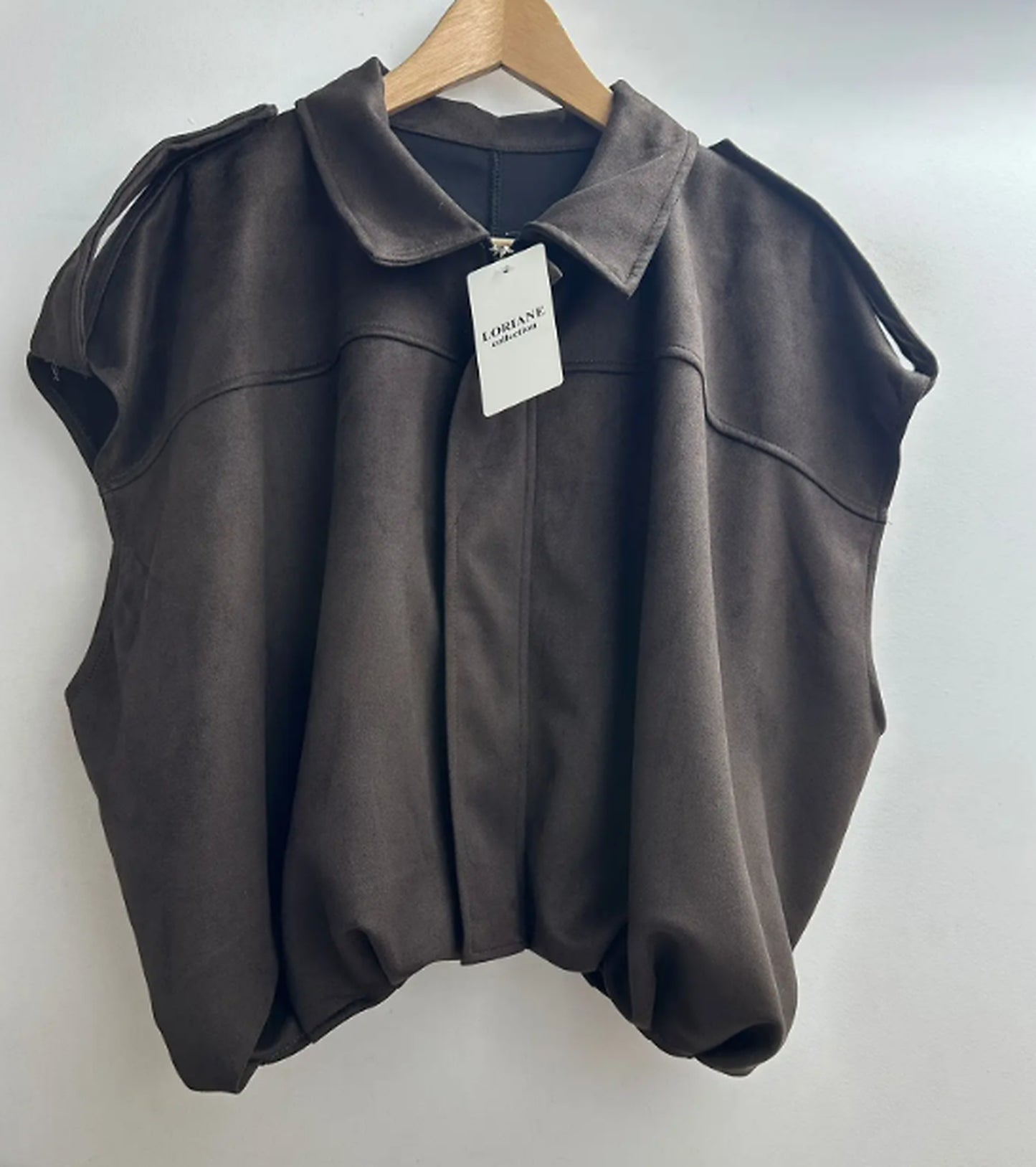 Oversize väst i mockaimitation – Brun