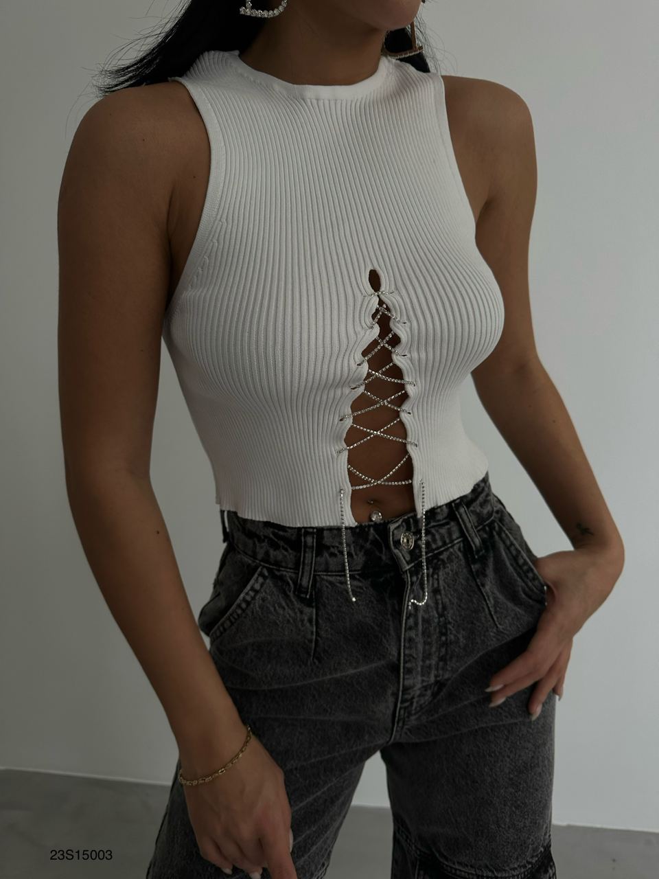 Festlinne med strass-snörning