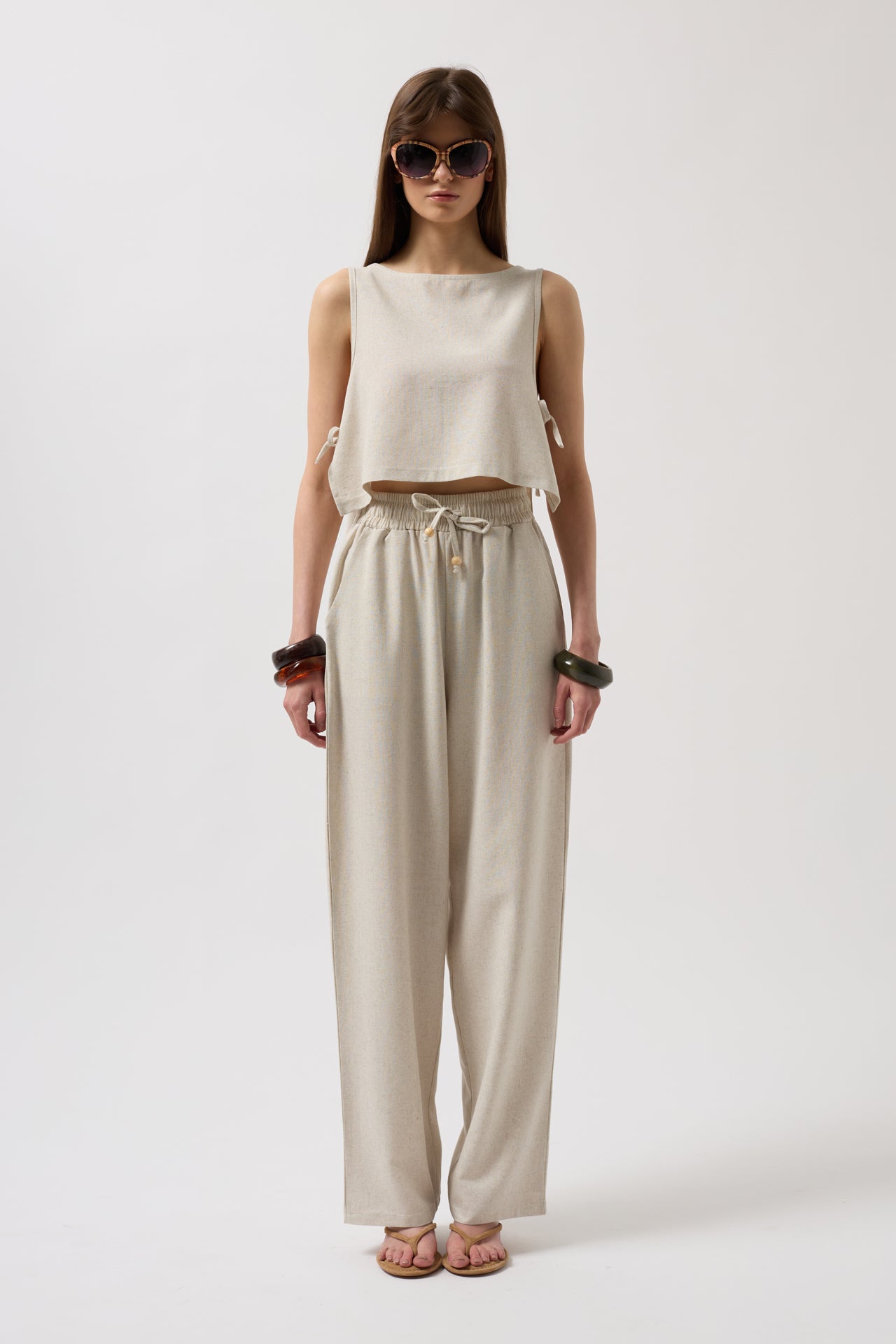 Raka beiga byxor med 100% bomull