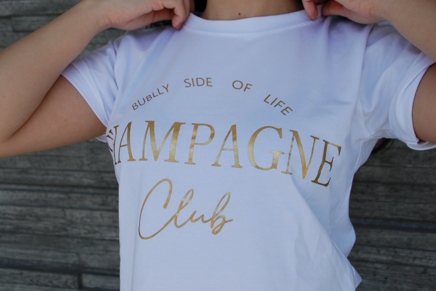 Champagne t-shirt vit
