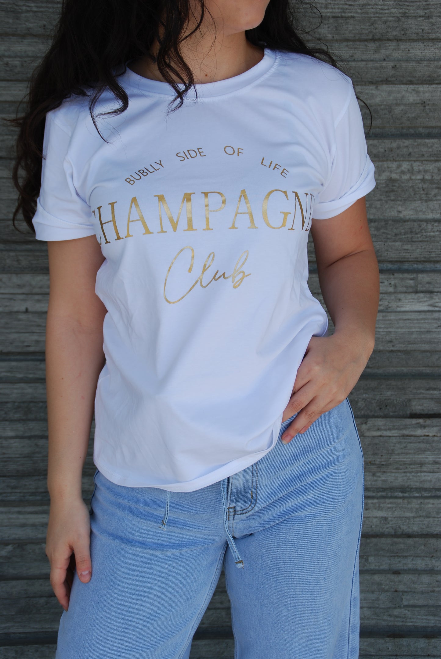 Champagne t-shirt vit